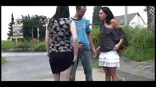 Indecent preggo in a public threesome